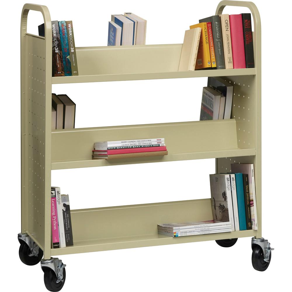 Lorell Double-sided Book Cart - 6 Shelf - 200 lb Load Capacity - 5" Caster Size - Steel - 36" Width x 19" Depth x 46" Height - Putty - 1 Each. Picture 1