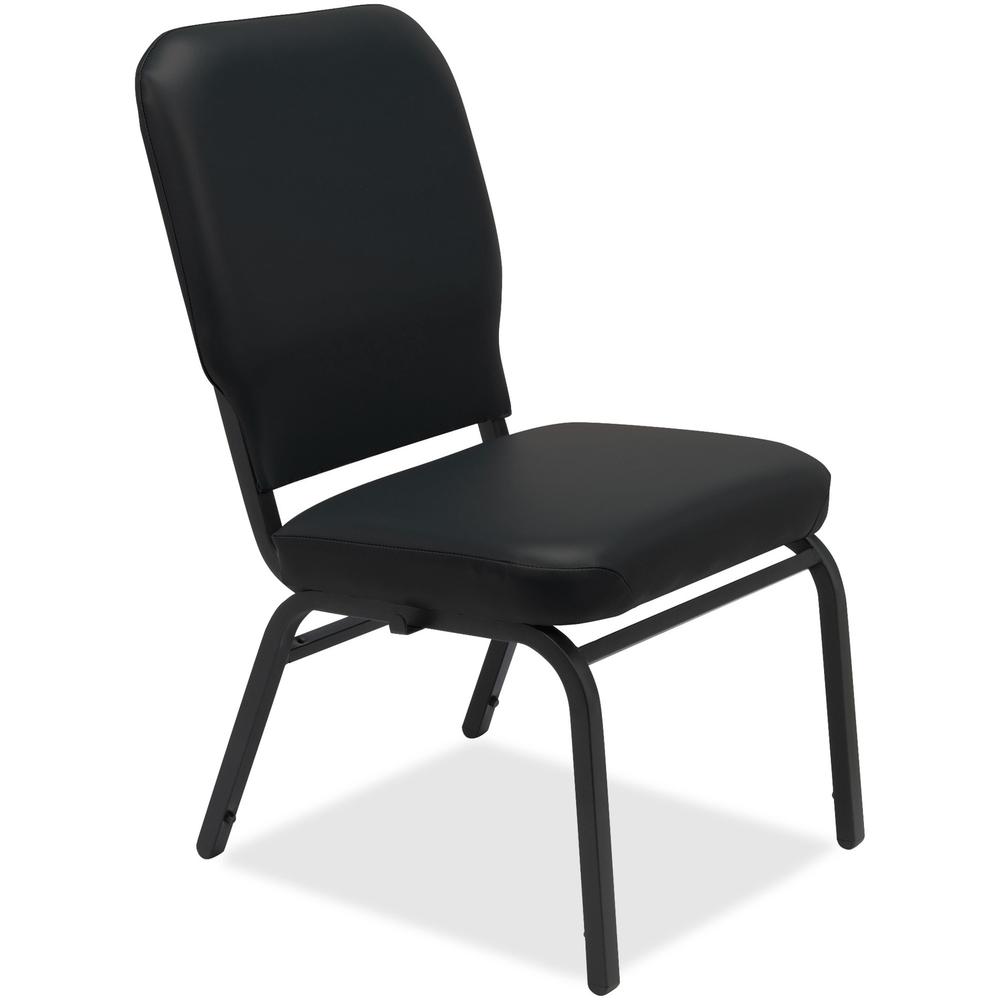 Lorell Oversize Stack Chairs with No Arms - Black Seat Color - Vinyl Seat Material - Black Back Color - Vinyl Back Material - Steel Frame Material - Four-legged Base - 2 / Carton. Picture 1