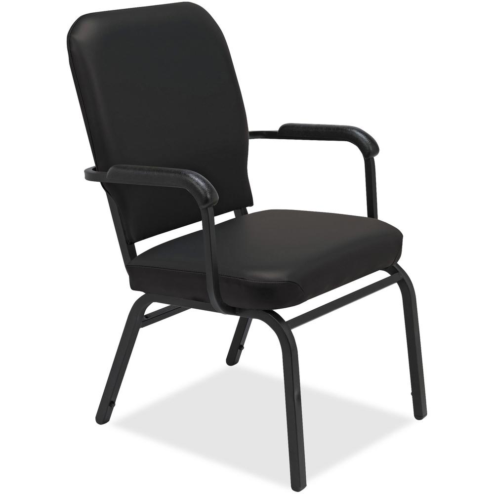 Lorell Oversize Stack Chairs with Arms - Black Vinyl Seat - Black Vinyl Back - Steel Frame - Four-legged Base - 2 / Carton. Picture 1
