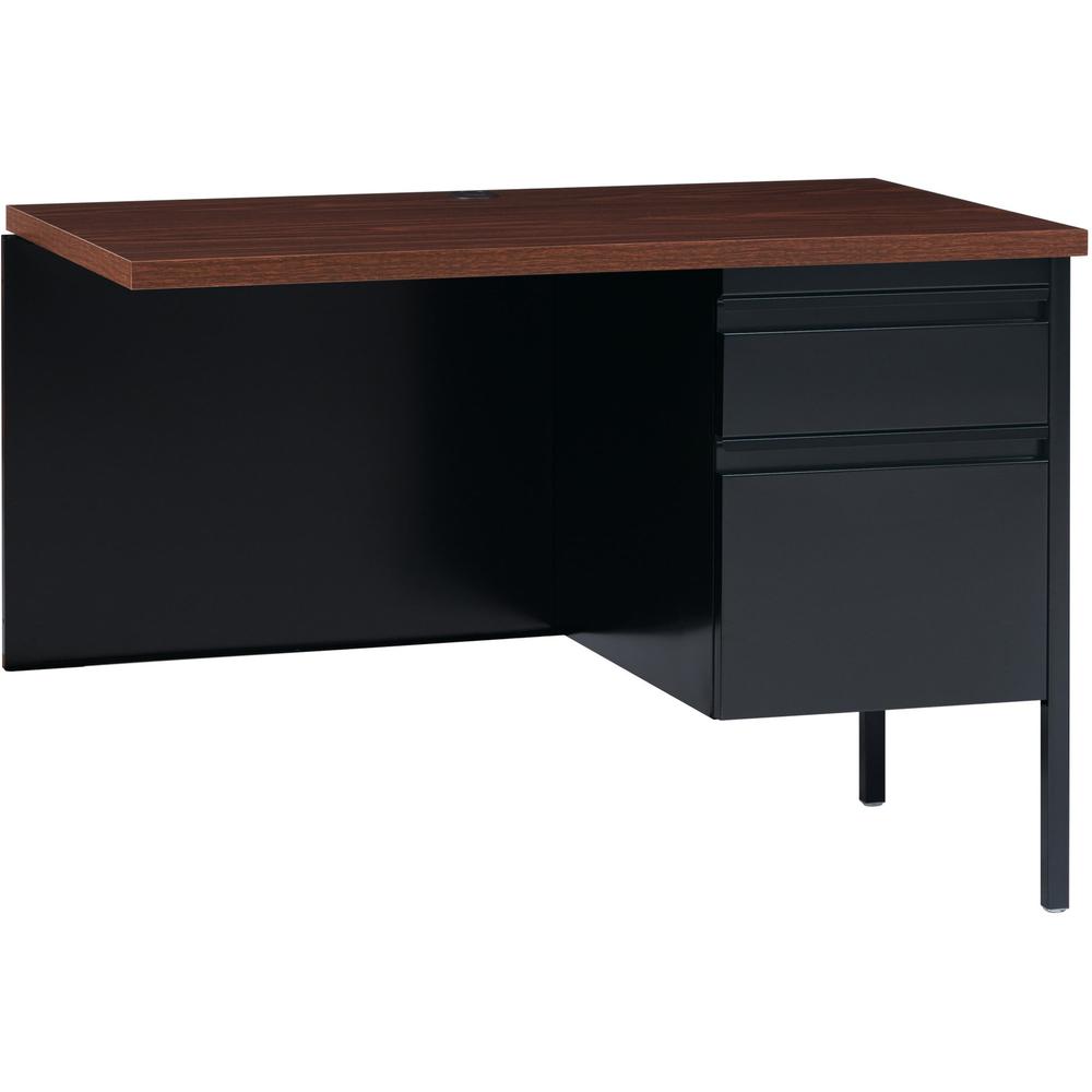 Lorell Fortress Series Right-Pedestal Return - Rectangle Top - 42" Table Top Width x 24" Table Top Depth x 1.12" Table Top Thickness - 29.50" Height - Office, File - Assembly Required - Black Walnut, . Picture 1