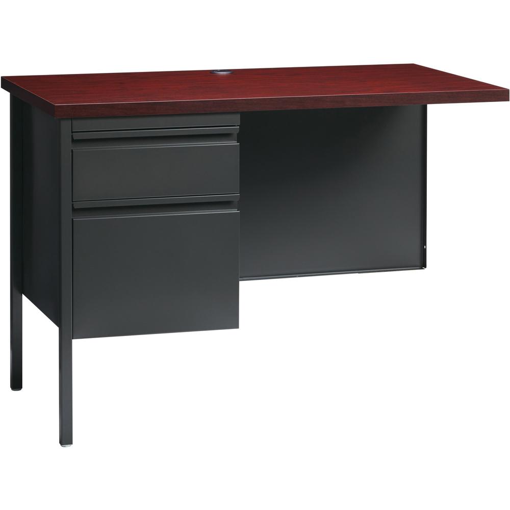 Lorell Fortress Series Left-Pedestal Return - Rectangle Top - 42" Table Top Width x 24" Table Top Depth x 1.12" Table Top Thickness - 29.50" HeightAssembly Required - Laminated, Mahogany - Steel - 1 E. Picture 1