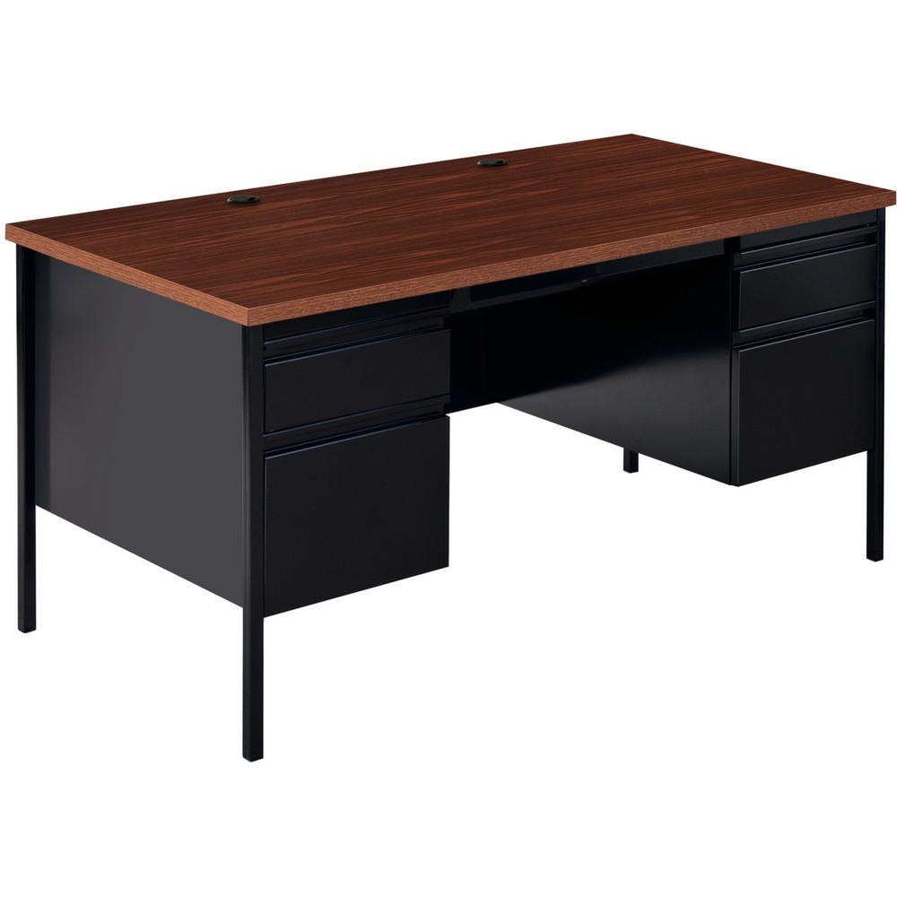 Lorell Fortress Series Double-Pedestal Desk - Rectangle Top - 60" Table Top Width x 30" Table Top Depth x 1.12" Table Top Thickness - 29.50" Height - Office, File - Assembly Required - Black Walnut, L. Picture 1