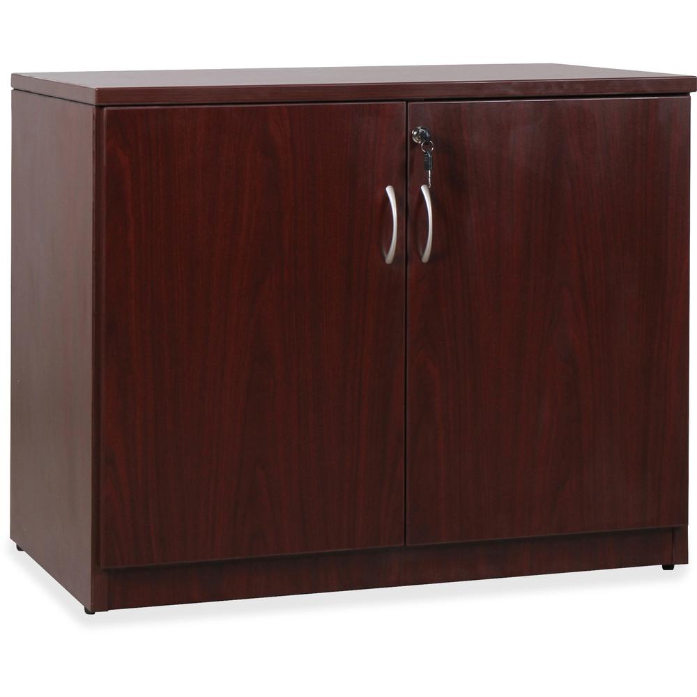 Lorell Essentials Series Mahogany 2-door Storage Cabinet - 36" x 22.5" x 29.5" - 2 x Door(s) - Mahogany - Laminate - Melamine Faced Chipboard (MFC). Picture 1