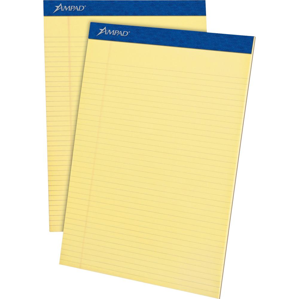 Ampad Writing Pad - 50 Sheets - Stapled - 0.25" Ruled - 15 lb Basis Weight - Letter - 8 1/2" x 11"8.5" x 11.8" - Canary Paper - Dark Blue Binding - Micro Perforated, Chipboard Backing, Sturdy Back, Te. Picture 1