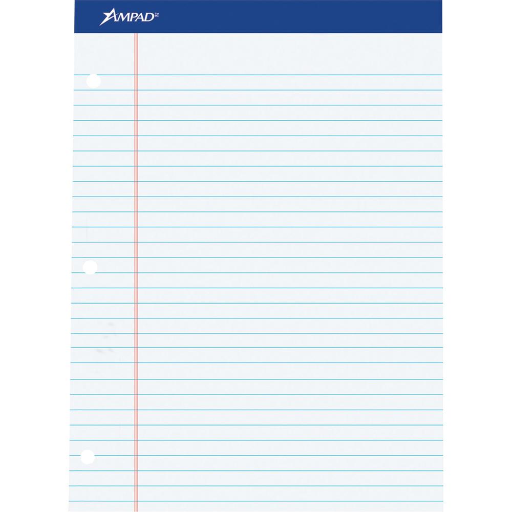Ampad Double Sheet Writing Pad - 100 Sheets - 0.34" Ruled - 15 lb Basis Weight - Letter - 8 1/2" x 11" Sheet Size x 8.5" Width x 11.8" Length - White Paper - Perforated, Chipboard Backing, Stiff - 1 P. Picture 1