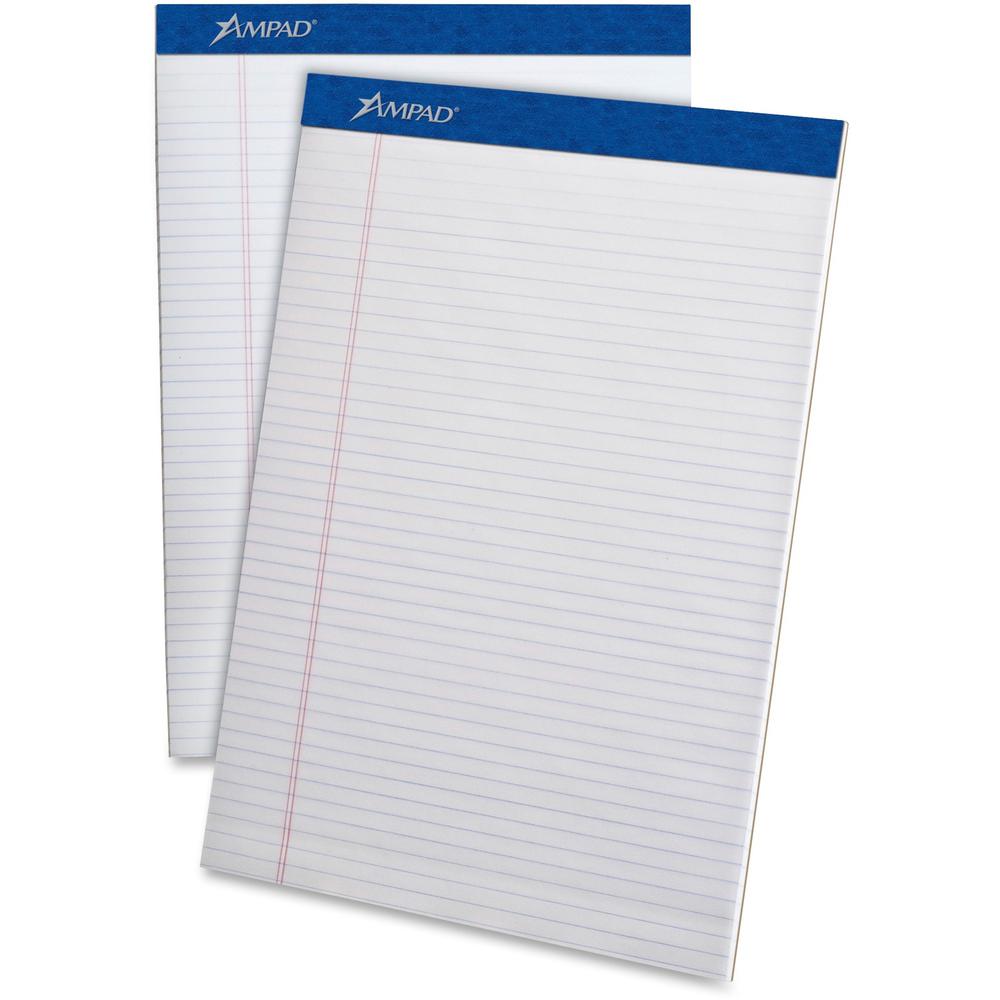 Ampad Perforated Ruled Pads - Letter - 50 Sheets - Stapled - 0.25" Ruled - 20 lb Basis Weight - Letter - 8 1/2" x 11"8.5" x 11.8" - White Paper - White Cover - Sturdy Back, Header Strip, Pinhole Perfo. Picture 1