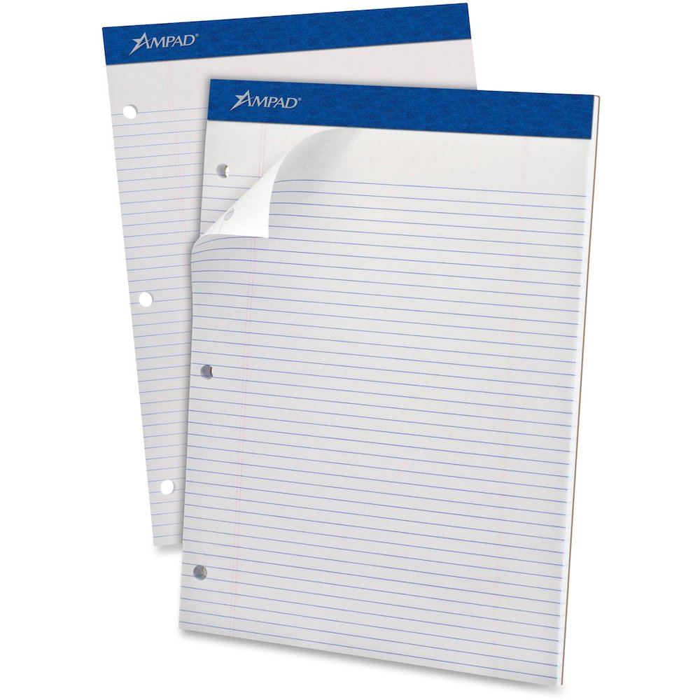 Ampad Narrow Ruled Double Sheet Writing Pads - Letter - 100 Sheets - Stapled - Both Side Ruling Surface - 0.25" Ruled - 15 lb Basis Weight - Letter - 8 1/2" x 11" Sheet Size x 8.5" Width x 11.8" Lengt. Picture 1