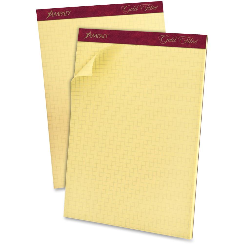 Ampad Gold Fibre Graph Pad - 50 Sheets - Both Side Ruling Surface - 16 lb Basis Weight - Letter - 8 1/2" x 11" Sheet Size x 8.5" Width x 11.8" Length - Canary Paper - Heavyweight, Chipboard Backing, M. Picture 1