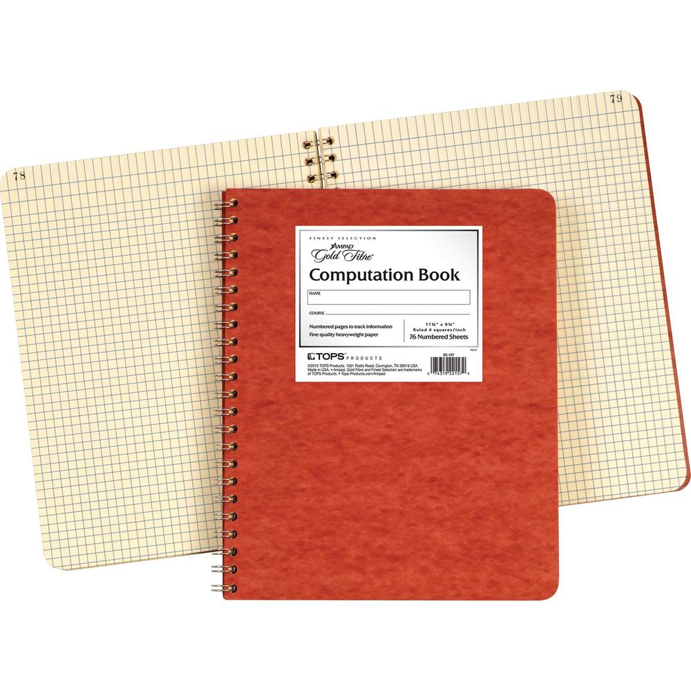 Ampad Retro Computation Notebook - 75 Sheets - Double Wire Spiral - 24 lb Basis Weight - 9 1/4" x 11 3/4" - Ivory Paper - RedPressboard Cover - Numbered, Heavy Duty Cover, Hard Cover, Chipboard Backin. Picture 1