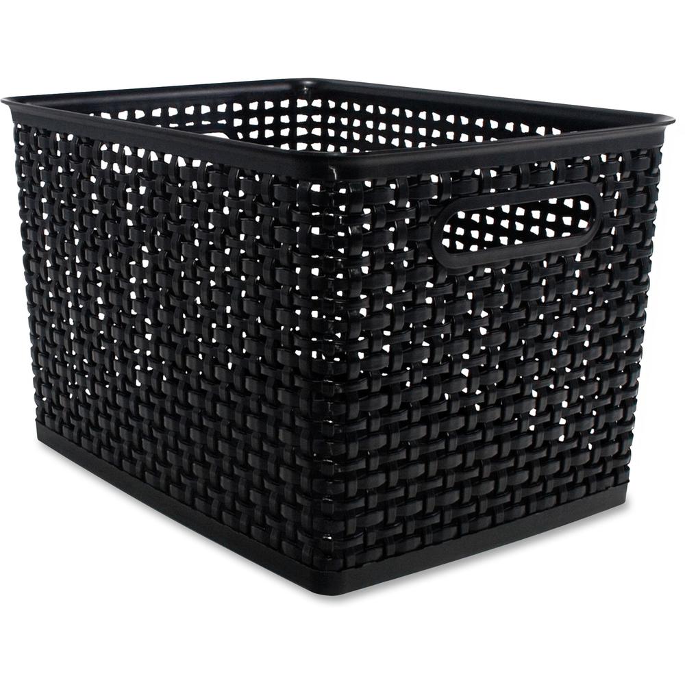 Advantus Plastic Weave Bin - Square - 13.5" Height x 10.5" Width x 8.8" Depth - Plastic - Black - 2 Each. Picture 1