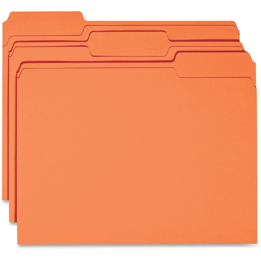 Business Source 1/3 Tab Cut Recycled Top Tab File Folder - 11 pt. - Orange - 10% Recycled - 100 / Box. Picture 1