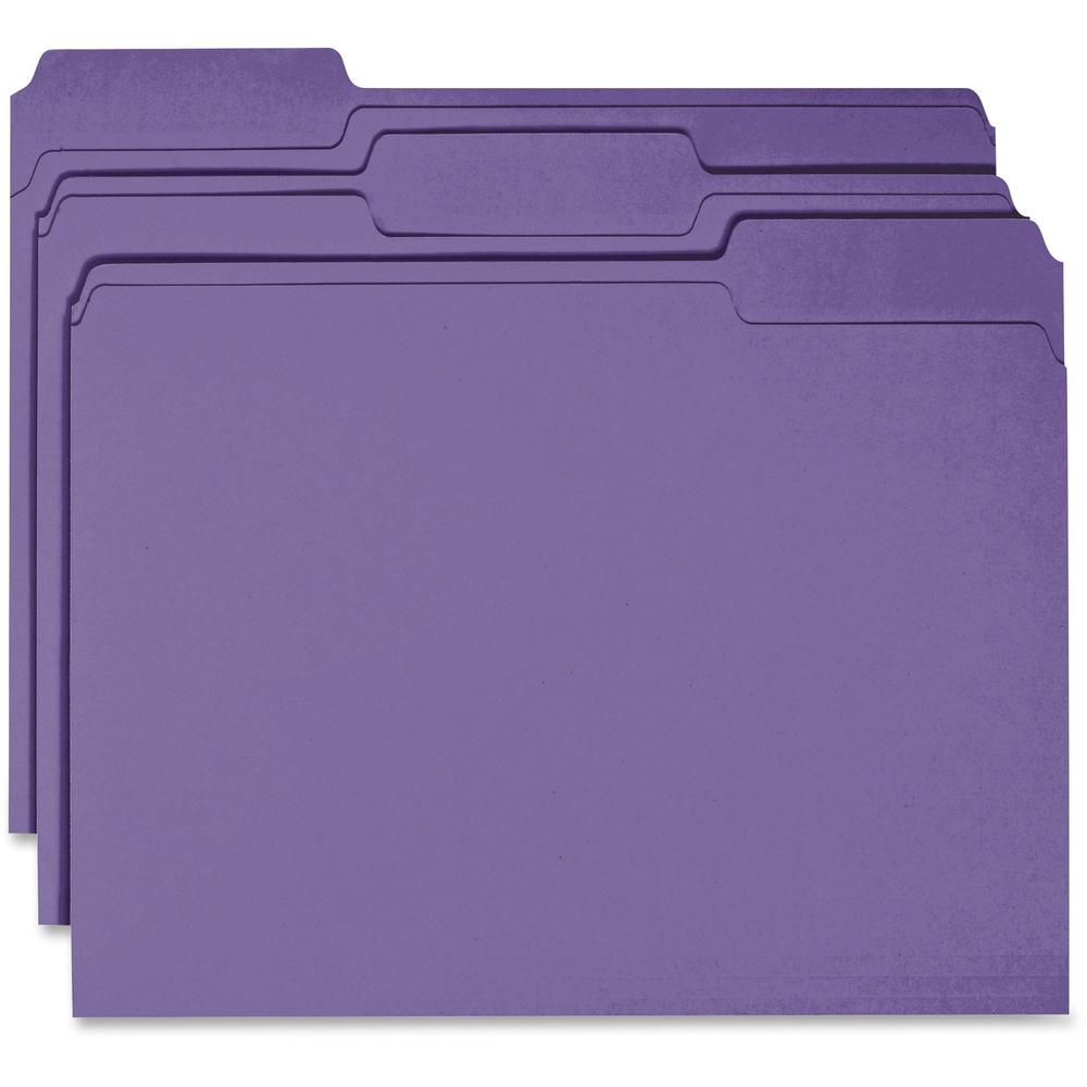 Business Source 1/3 Tab Cut Recycled Top Tab File Folder - 11 pt. - Purple - 10% Recycled - 100 / Box. Picture 1