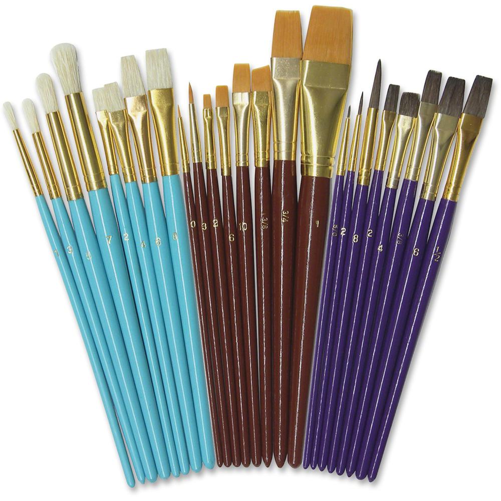 Creativity Street Deluxe Brush Assortment - 24 Brush(es) Natural Wood - Aluminum Ferrule. Picture 1