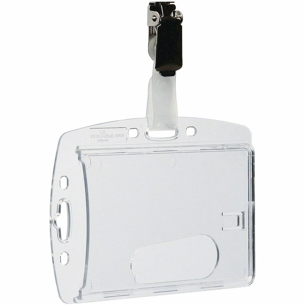DURABLE Rotating Strap Clip ID Card Holder - Support 2.13" x 3.35" Media - 2.1" Height x 3.3" Width - Acrylic - Transparent - 25 / Box. Picture 1