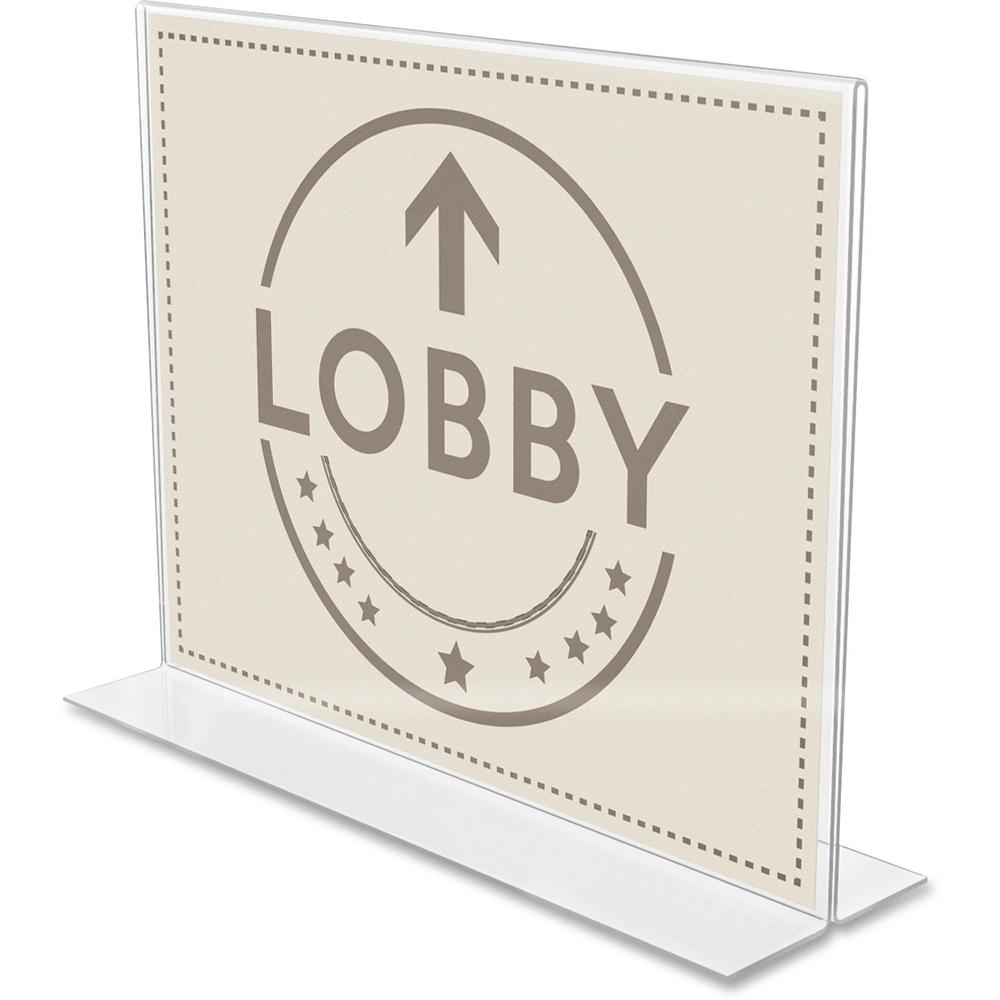 Deflecto Anti-Glare Double-sided Sign Holder - Landscape - 8.7" x 11.1" x 3.3" x - Acrylic - 1 Each - Clear - Anti-glare, Scratch Resistant, Durable, Double-sided, Heavy Duty. Picture 1