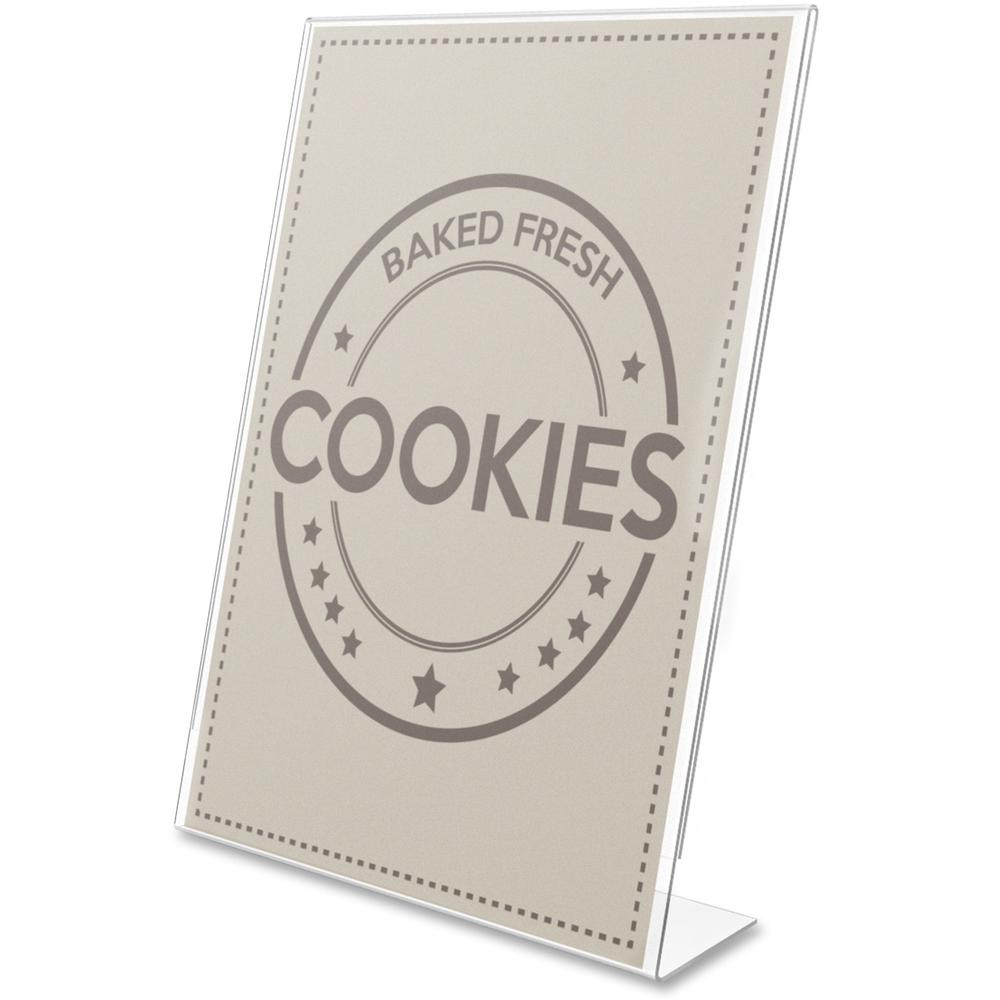 Deflecto Anti-Glare Slanted Sign Holder - Portrait - 11" x 8.5" x 2.5" x - Acrylic - 1 Each - Clear - Anti-glare, Scratch Resistant, Durable, Heavy Duty, Double-sided. Picture 1