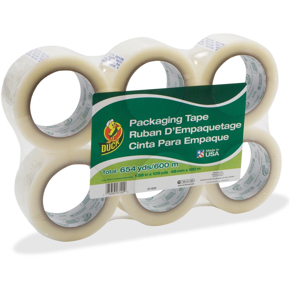 Duck Brand Standard-Grade Packing Tape - 109.30 yd Length x 1.88" Width - 1.9 mil Thickness - Acrylic Backing - Water Resistant - For Packing, Shipping - 6 / Pack - Clear. Picture 1