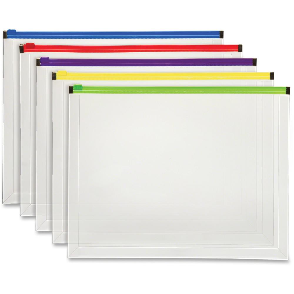 Pendaflex Color Zipper Poly Envelopes - Document - Zippered - Poly - 5 / Pack - Assorted. Picture 1