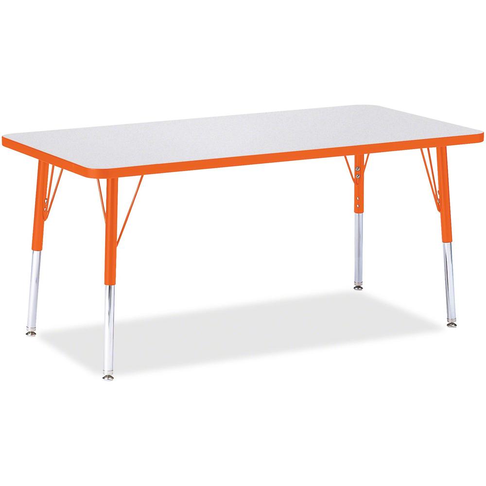 Jonti-Craft Berries Orange Edge Rectangle Table - Rectangle Top - Adjustable Height - 11" to 15" Adjustment - 60" Table Top Length x 30" Table Top Width - Assembly Required - Gray, Laminated, Powder C. Picture 1