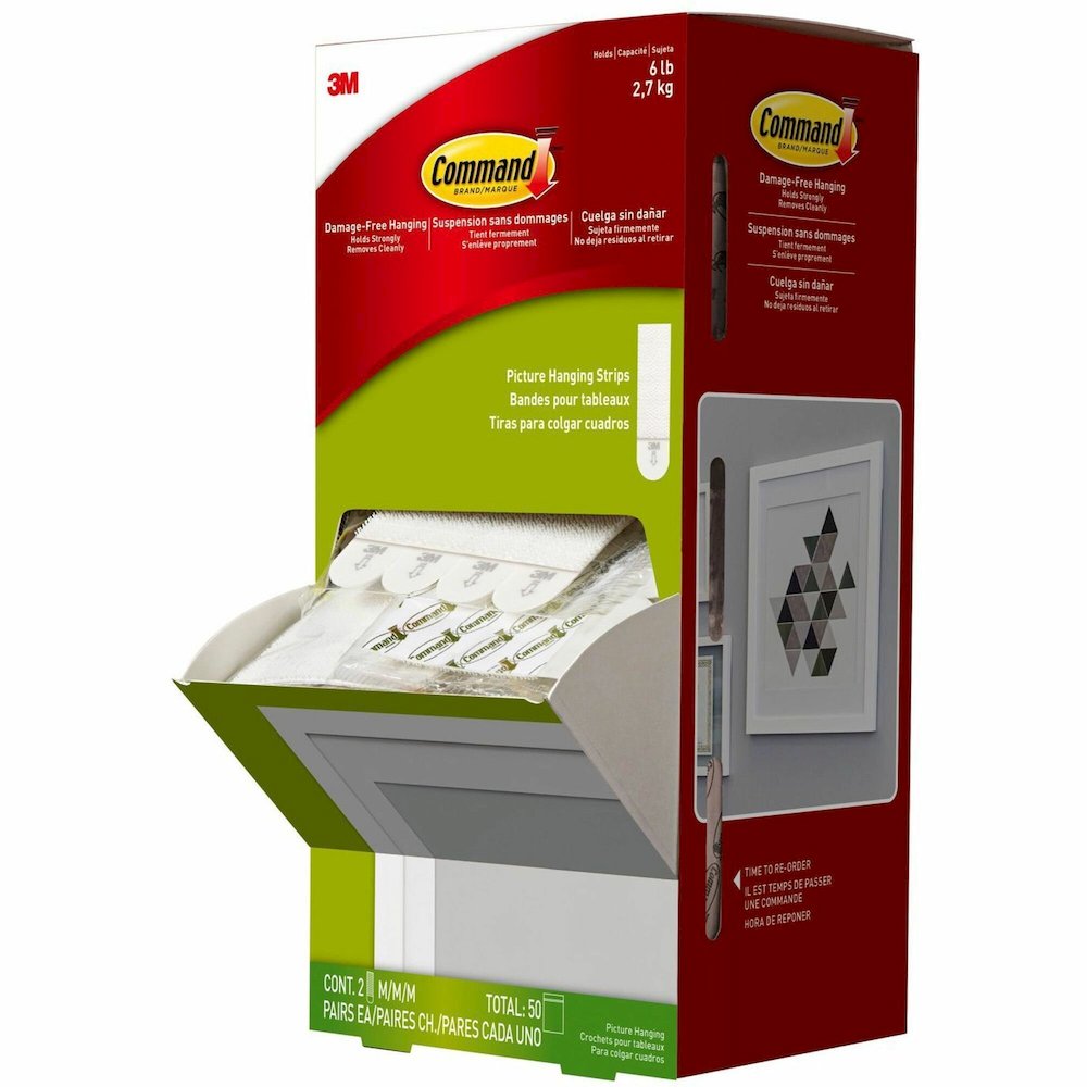 Command Picture Hanging Strips Trial Pack - 3 lb (1.36 kg) Capacity - 0.6" Width x 2.8" Length - for Pictures, Decoration, Art, Pictures - White - 50 / Carton. Picture 1