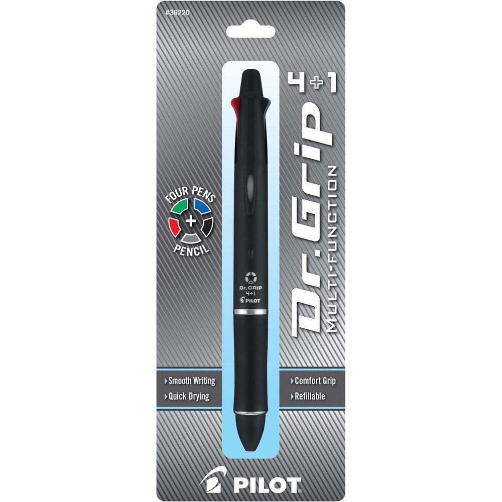 Pilot Dr. Grip Multi 4Plus1 Retractable Pen/Pencil - Fine Pen Point - 0.7 mm Pen Point Size - 2HB Pencil Grade - 0.5 mm Lead Size - Refillable - Black, Blue, Red, Green Ink - Black Barrel - Retractabl. Picture 1