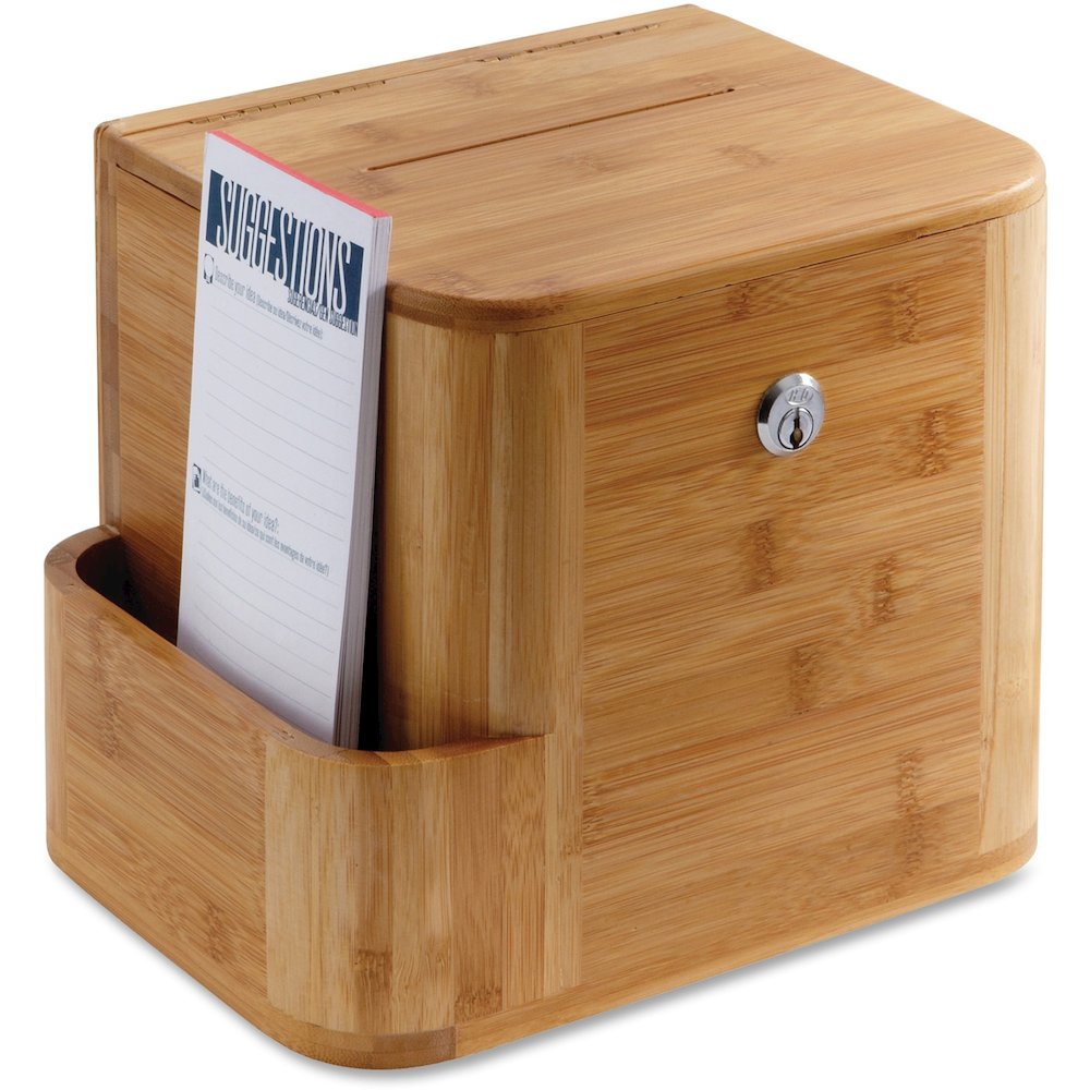Safco Bamboo Suggestion Box - External Dimensions: 10" Width x 8" Depth x 14" Height - Media Size Supported: 8.50" x 5.50" - 25 x Quick Box - Key Lock Closure - Bamboo - Natural - For Suggestion Card,. Picture 1