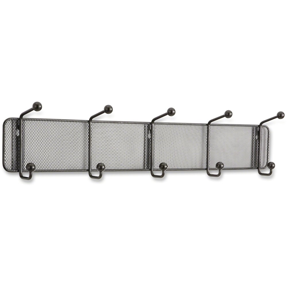 Safco Onyx 5-hook Steel Mesh Wall Rack - 5 Hooks - 5.5" Height x 26.8" Width - for Scarf, Hat, Coat, Garment - Steel - Black - 1 Each. Picture 1