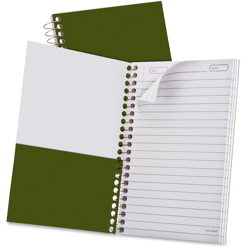 Ampad Gold Fibre Personal Notebook - 100 Sheets - Wire Bound - 0.28" Ruled - 20 lb Basis Weight - 5" x 7" Sheet Size - White Paper - Classic Green Kraft Cover - Micro Perforated, Rigid, Chipboard Back. Picture 1