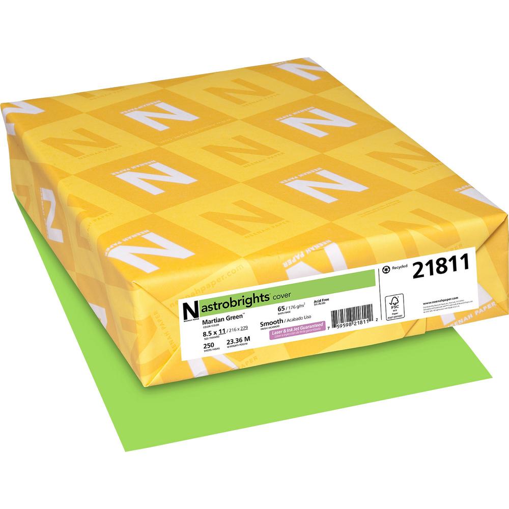 Astrobrights Color Cover Stock - Green - 8 1/2" x 11" - 65 lb Basis Weight - 250 / Pack - Martian Green (Lime Green). Picture 1