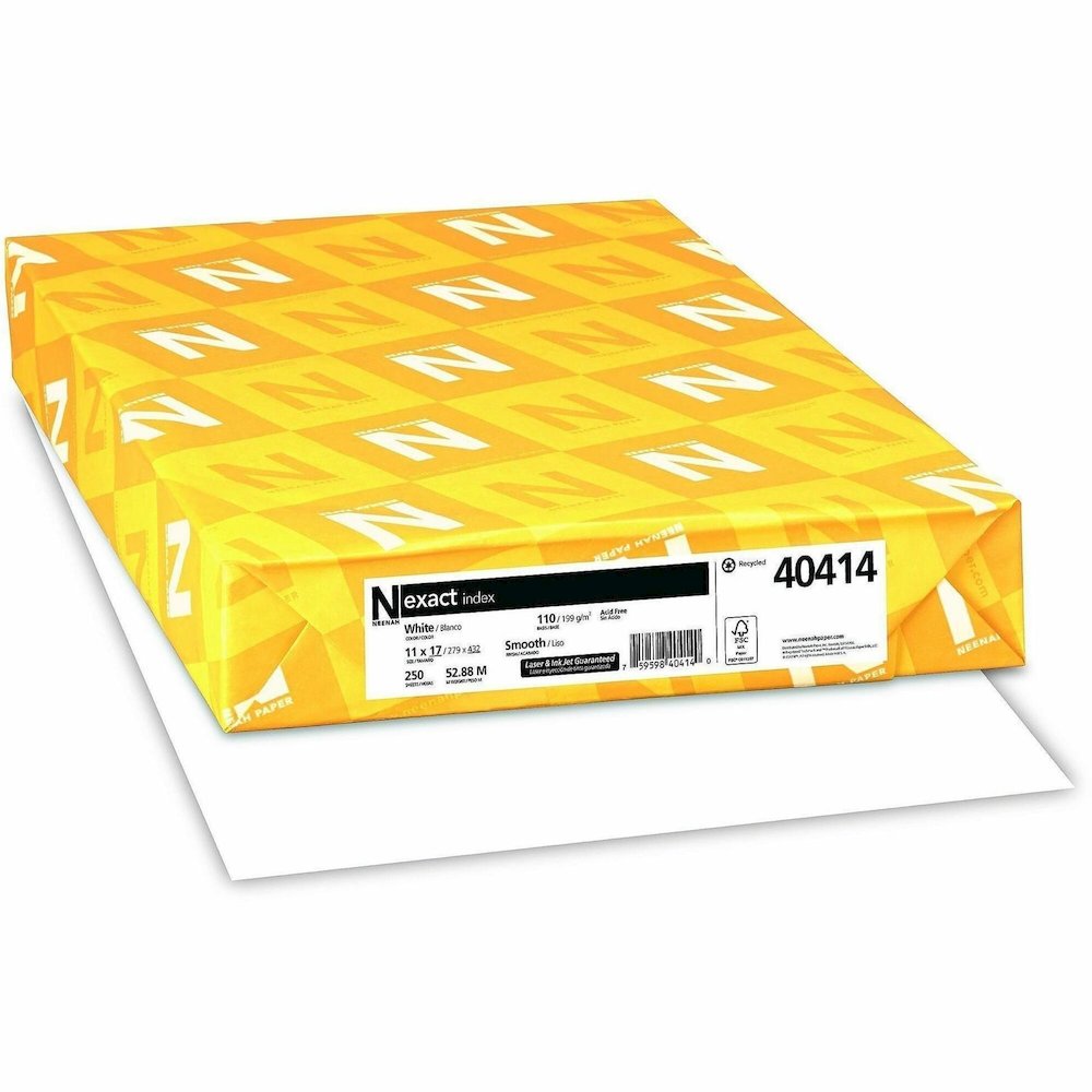 Exact Index Premium Cardstock - White - 11" x 17" - 110 lb Basis Weight - Smooth - Durable, Acid-free - White - 250 / Pack. Picture 1