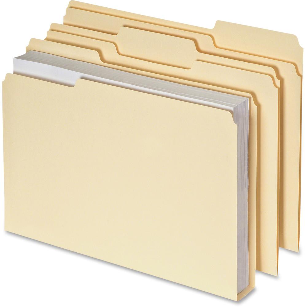 Pendaflex Double Stuff 1/3 Tab Cut Letter Recycled Top Tab File Folder - 8 1/2" x 11" - 600 Sheet Capacity - Top Tab Location - Assorted Position Tab Position - Manila - 10% Fiber Recycled - 50 / Box. Picture 1