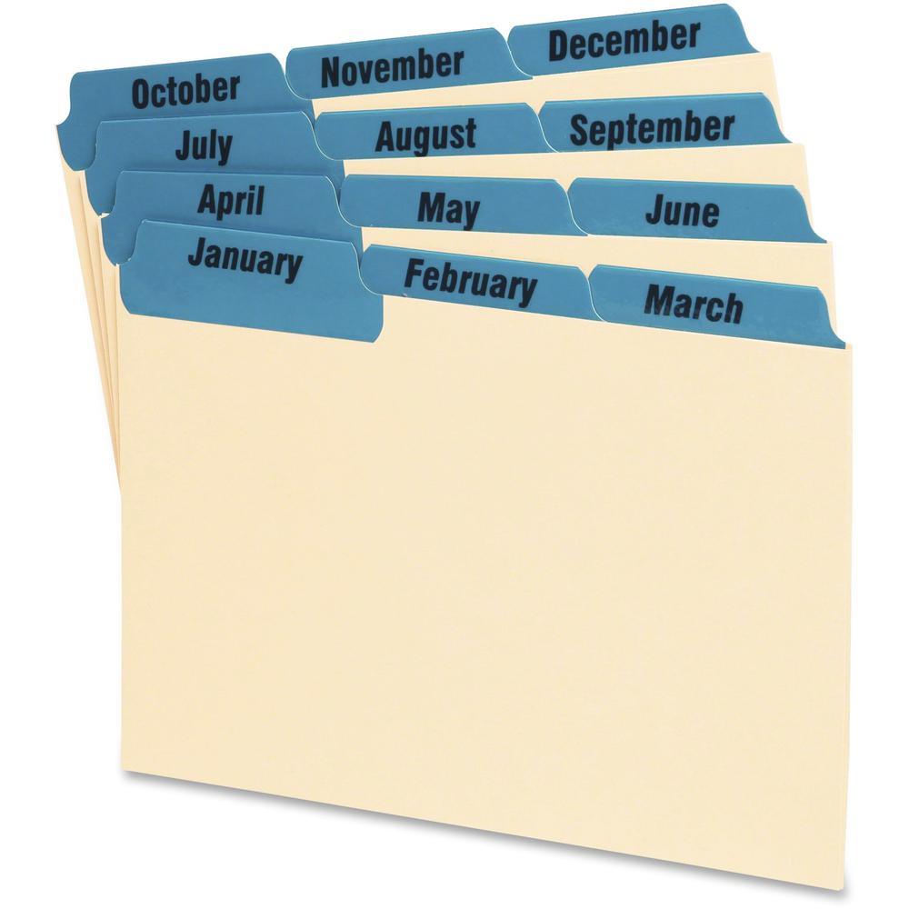 Oxford Laminated Tab Index Card Guides - 12 x Divider(s) - Printed Tab(s) - Month - January-December - 6" Divider Width - Manila Divider - Blue Tab(s) - Laminated, Durable, Wear Resistant, Tear Resist. Picture 1