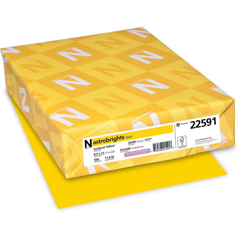 Astrobrights Color Paper - Sun Yellow - Letter - 8 1/2" x 11" - 24 lb Basis Weight - Smooth - 500 / Ream - Green Seal - Heavyweight, Acid-free, Lignin-free - Sunburst Yellow. Picture 1