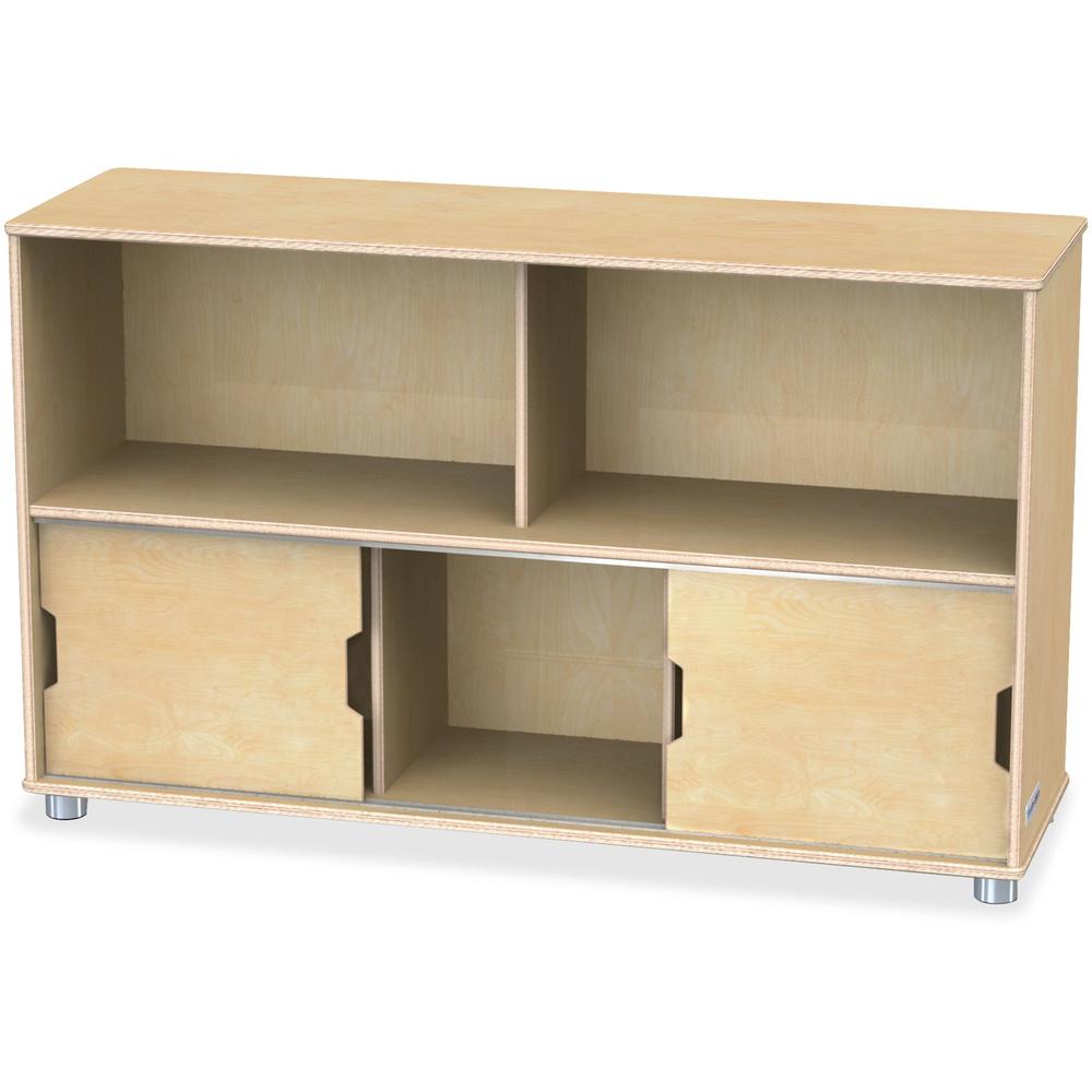Jonti-Craft TrueModern Storage Shelves - 29.5" Height x 48.5" Width x 15" Depth - Durable, Yellowing Resistant, Rounded Corner, Sliding Door - UV Acrylic - Baltic - Anodized Aluminum, Baltic Birch - 1. Picture 1
