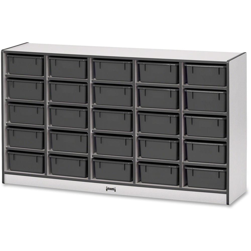 Jonti-Craft Rainbow Accents Mobile Tub Bin Storage - 25 Compartment(s) - 35.5" Height x 60" Width x 15" Depth - Durable, Laminated - Black - Hard Rubber - 1 Each. Picture 1
