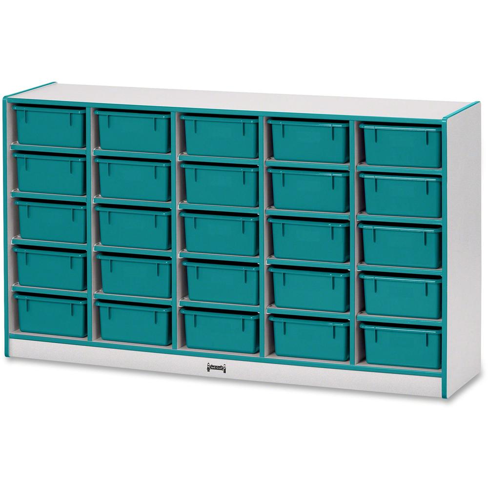 Jonti-Craft Rainbow Accents Mobile Tub Bin Storage - 25 Compartment(s) - 35.5" Height x 60" Width x 15" Depth - Durable, Laminated - Teal - Hard Rubber - 1 Each. Picture 1