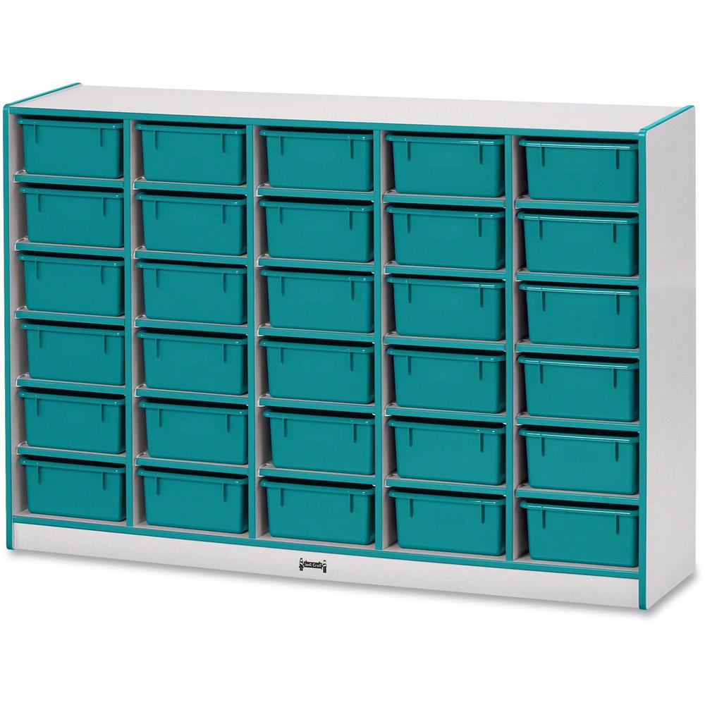 Jonti-Craft Rainbow Accents Mobile Tub Bin Storage - 30 Compartment(s) - 42" Height x 60" Width x 15" Depth - Durable, Laminated - Teal - Hard Rubber - 1 Each. Picture 1