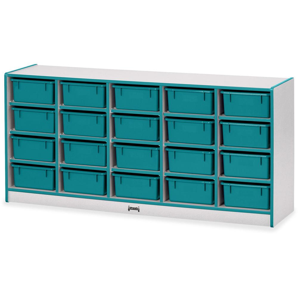 Jonti-Craft Rainbow Accents Cubbie Mobile Storage - 20 Compartment(s) - 29.5" Height x 24.5" Width x 15" Depth - Durable, Laminated - Teal - Hard Rubber - 1 Each. Picture 1