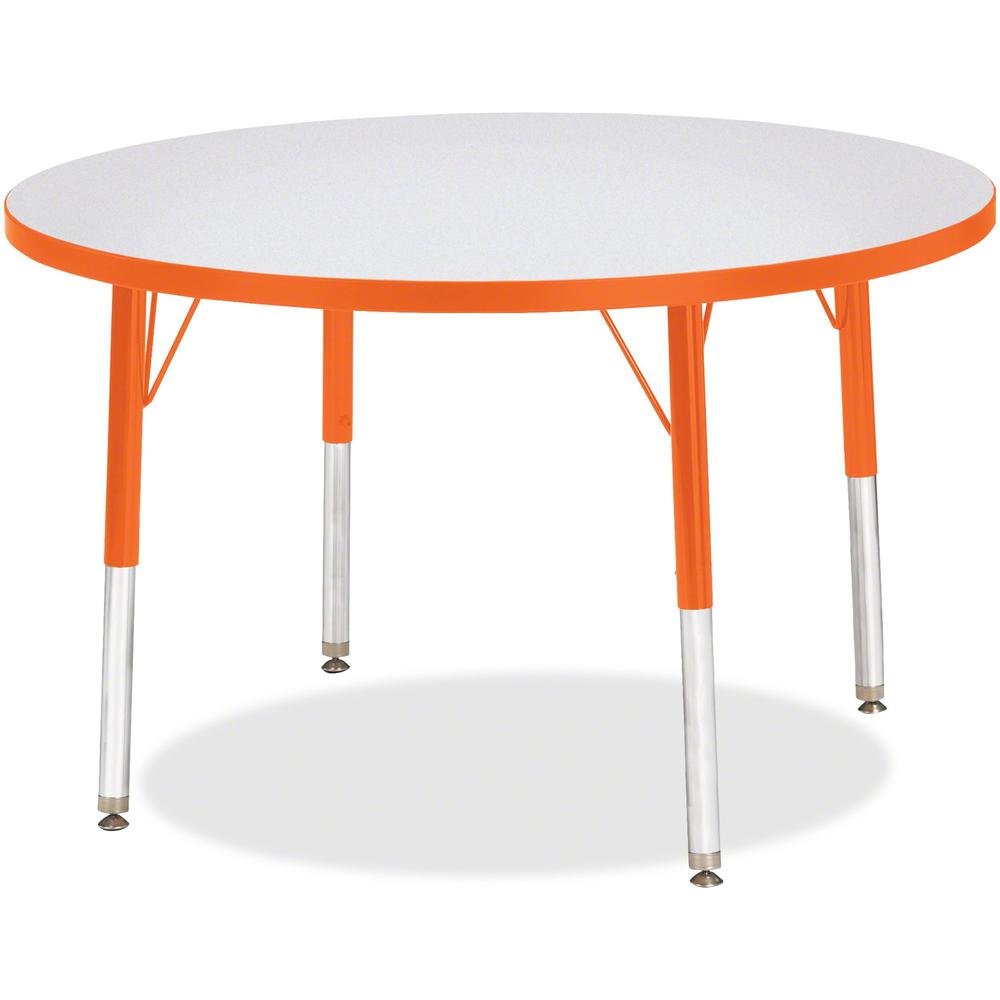 Jonti-Craft Berries Elementary Height Color Edge Round Table - Gray Round Top - Four Leg Base - 4 Legs - Adjustable Height - 24" to 31" Adjustment x 1.13" Table Top Thickness x 36" Table Top Diameter . Picture 1