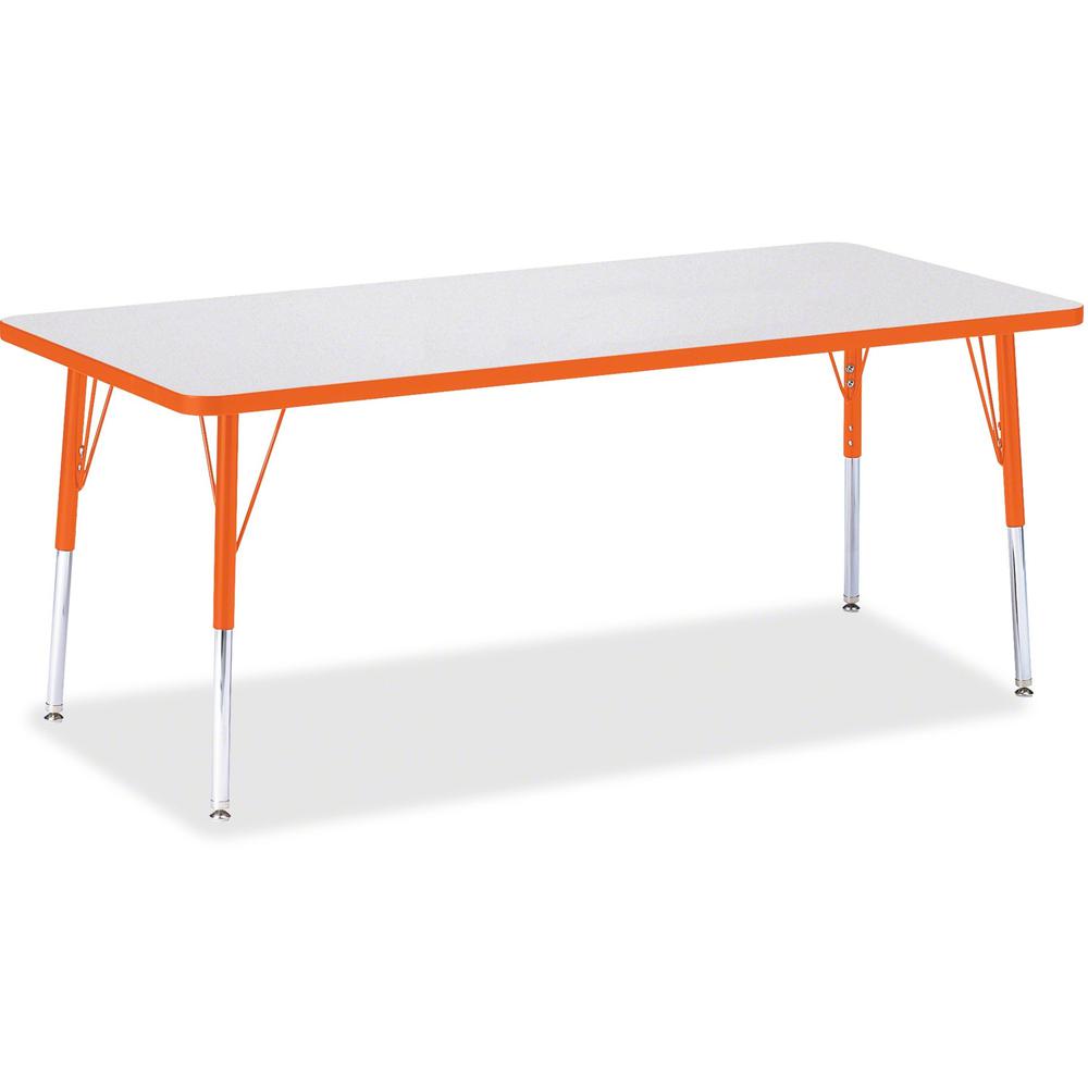 Jonti-Craft Berries Elementary Height Color Edge Rectangle Table - Gray Rectangle Top - Four Leg Base - 4 Legs - Adjustable Height - 15" to 24" Adjustment - 72" Table Top Length x 30" Table Top Width . Picture 1