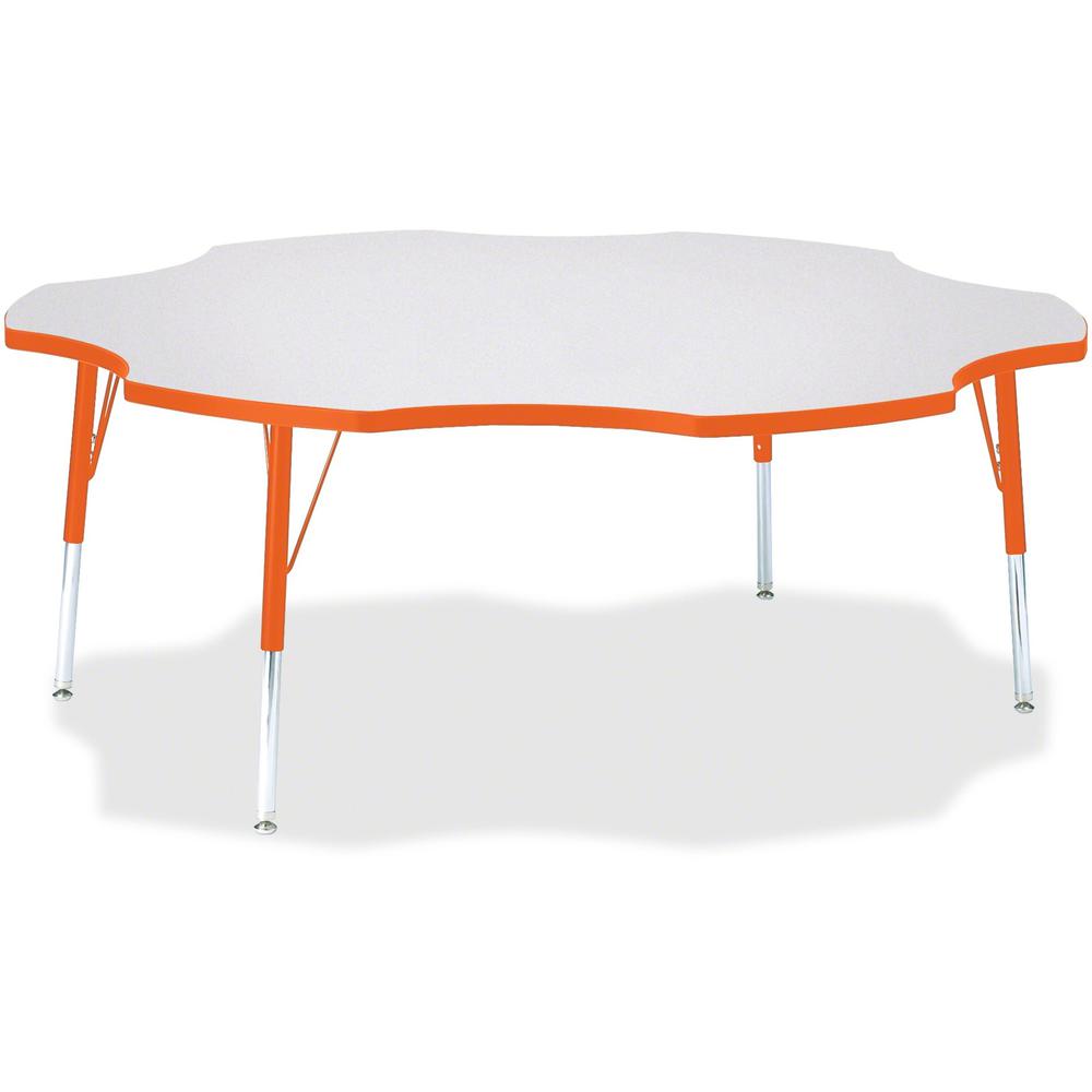 Jonti-Craft Berries Elementary Height Prism Six-Leaf Table - Laminated, Orange Top - Four Leg Base - 4 Legs - Adjustable Height - 15" to 24" Adjustment x 1.13" Table Top Thickness x 60" Table Top Diam. Picture 1