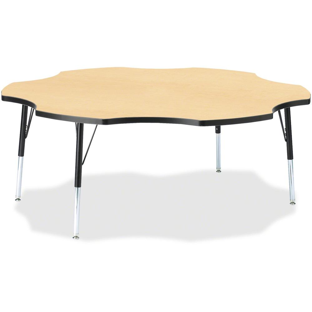 Jonti-Craft Berries Elementary Black Edge Six-leaf Table - Laminated, Maple Top - Four Leg Base - 4 Legs - Adjustable Height - 15" to 24" Adjustment x 1.13" Table Top Thickness x 60" Table Top Diamete. Picture 1