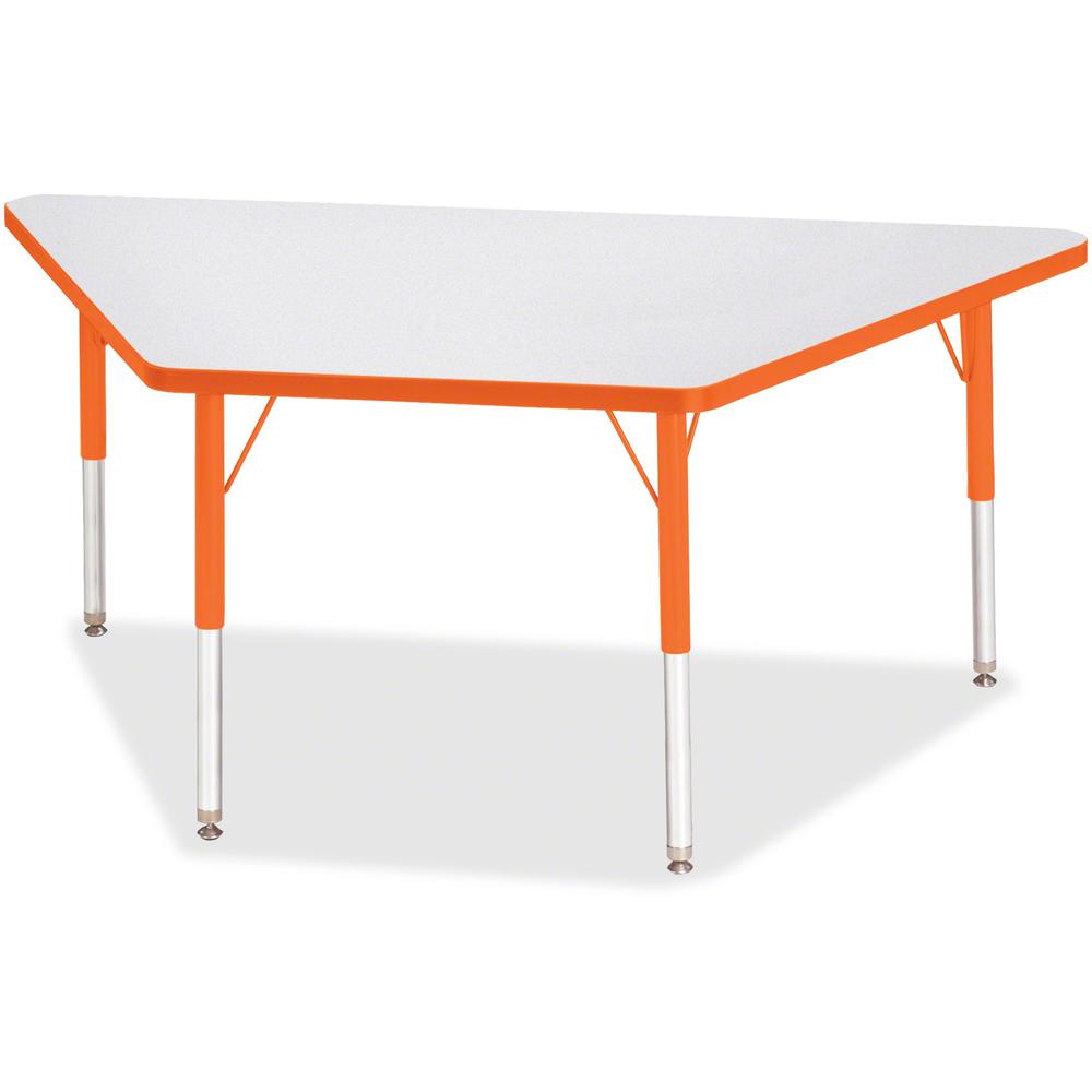 Jonti-Craft Berries Elementary Height Prism Edge Trapezoid Table - Laminated Trapezoid, Orange Top - Four Leg Base - 4 Legs - Adjustable Height - 15" to 24" Adjustment - 60" Table Top Length x 30" Tab. Picture 1