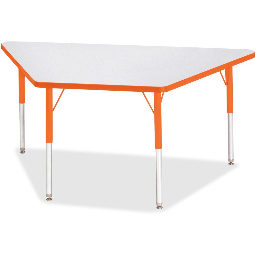 Jonti-Craft Berries Adult-Size Gray Laminate Trapezoid Table - Laminated Trapezoid, Orange Top - Four Leg Base - 4 Legs - Adjustable Height - 24" to 31" Adjustment - 60" Table Top Length x 30" Table T. Picture 1