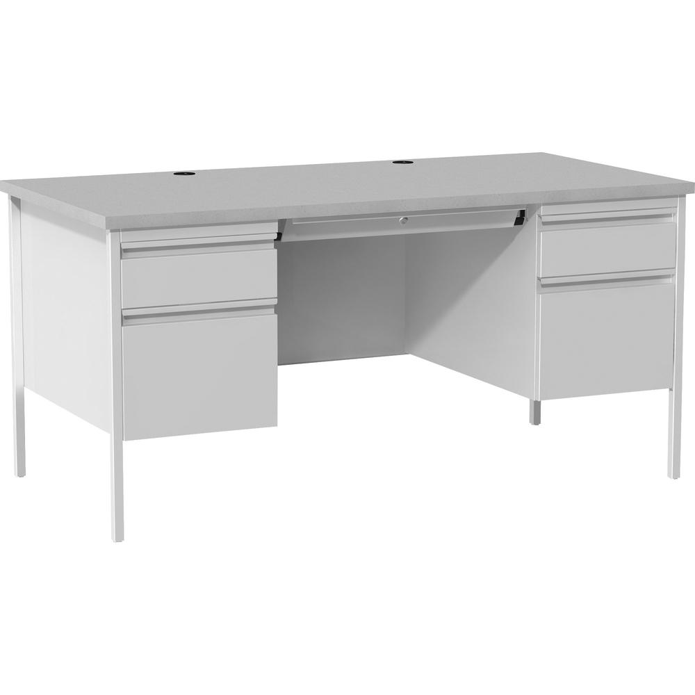 Lorell Fortress Series Double-Pedestal Desk - 30" Height x 29.50" Width x 60" Depth - File, Office - Gray, Laminated - Steel - 1 Each. Picture 1