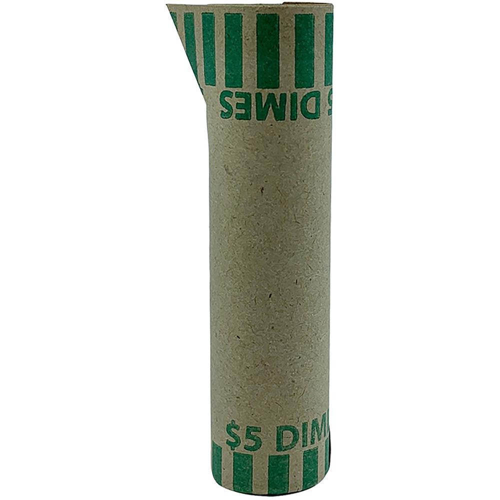 PAP-R Tubular Coin Wrappers - Total $5.0 in 50 Coins of 10¢ Denomination - Heavy Duty, Burst Resistant - Kraft - Green - 1000 / Box. Picture 1