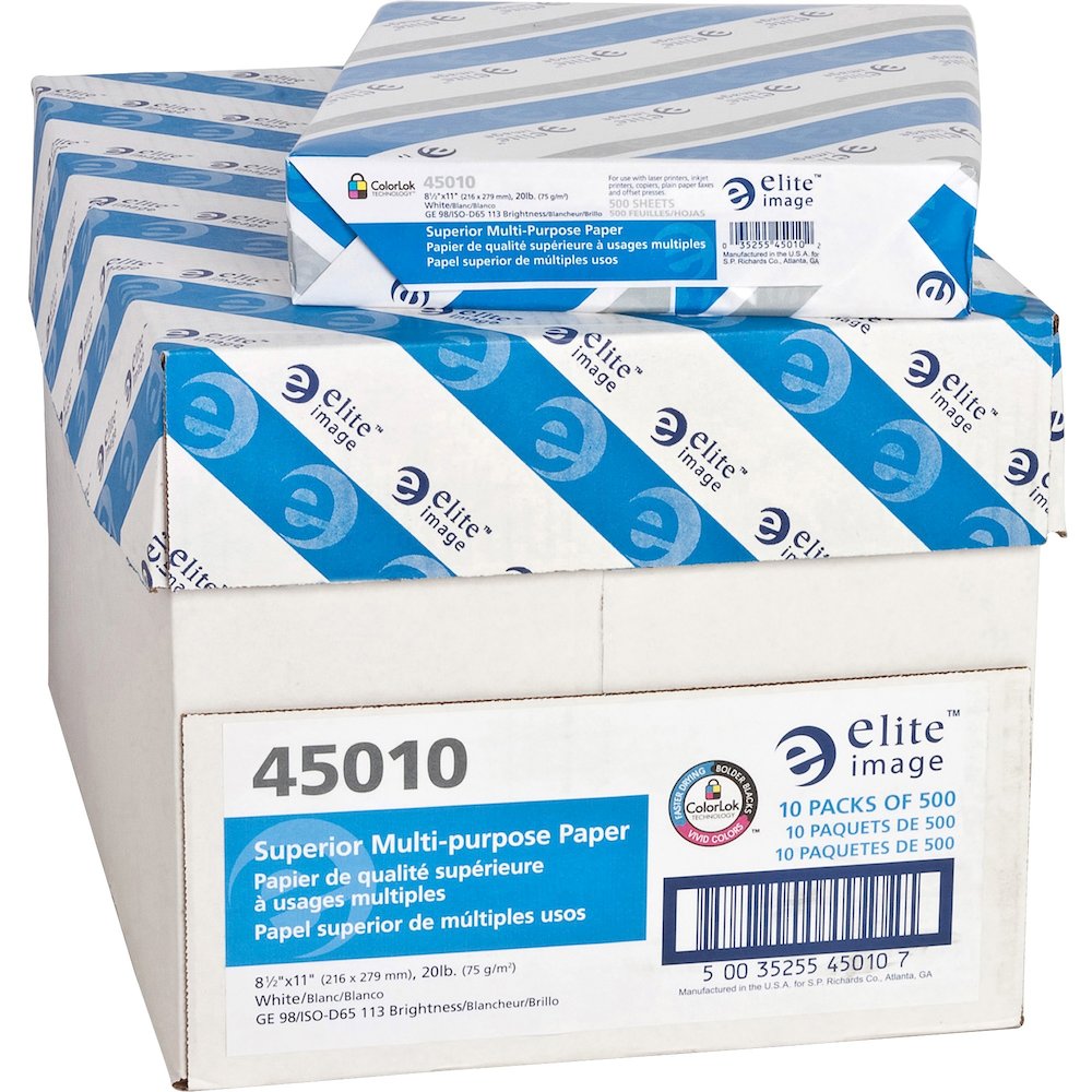 Elite Image Superior Multipurpose Paper - White - 98 Brightness - Letter - 8 1/2" x 11" - 20 lb Basis Weight - Sustainable Forestry Initiative (SFI) - Bright White - 500/Pack - 40 / Pallet. Picture 1