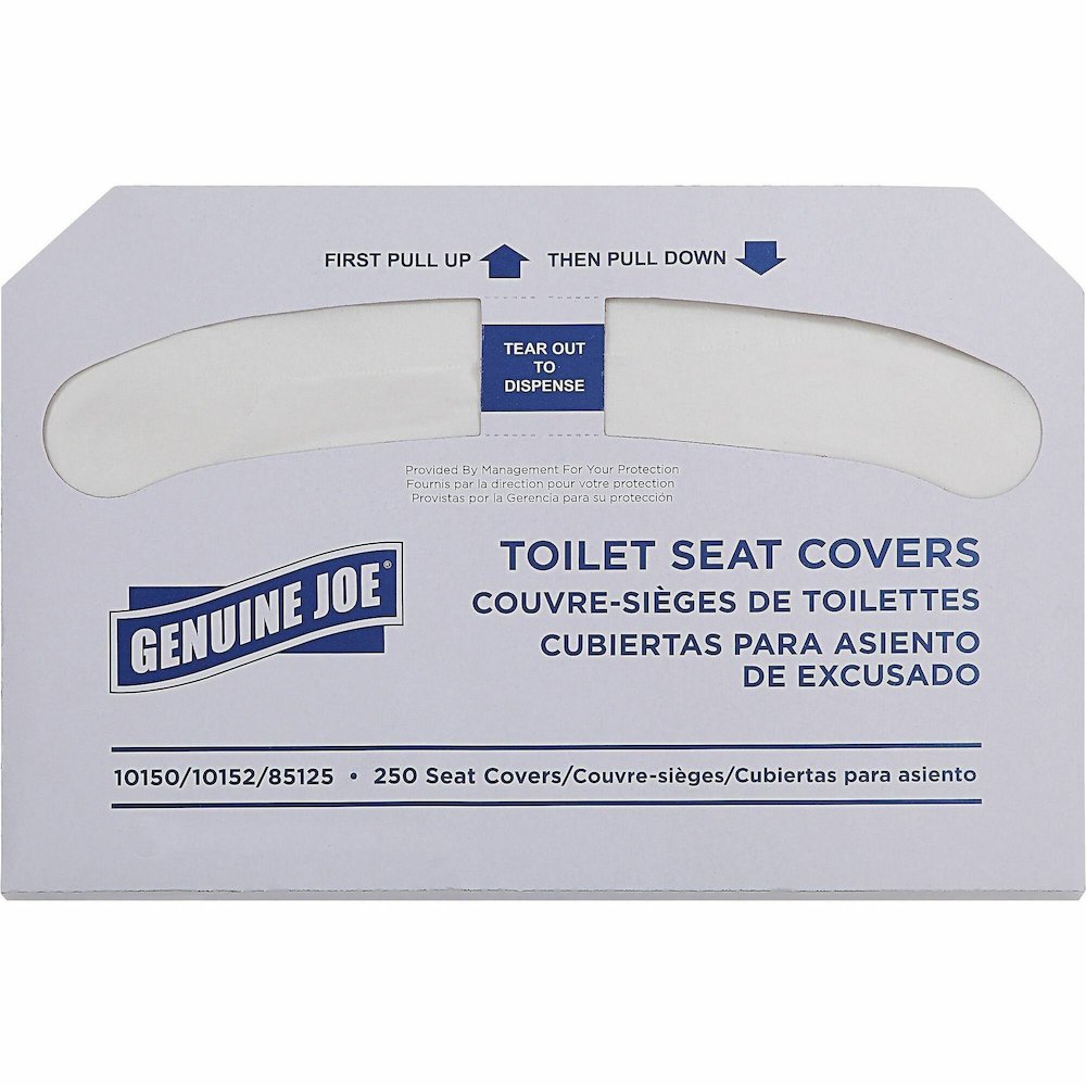 Genuine Joe Toilet Seat Covers - Half-fold - For Public Toilet - White - 250/Pack - 20 / Carton. Picture 1