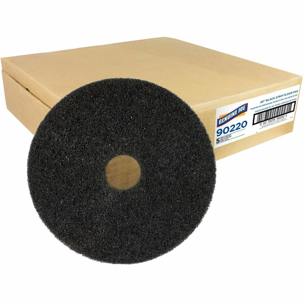 Genuine Joe Black Floor Stripping Pad - 20" Diameter x 1" Thickness - Stripping, Floor - 350 rpm Maximum Speed Supported - Resilient, Heavy Duty, Flexible, Dirt Remover, Long Lasting, Abrasive, Rotate. Picture 1