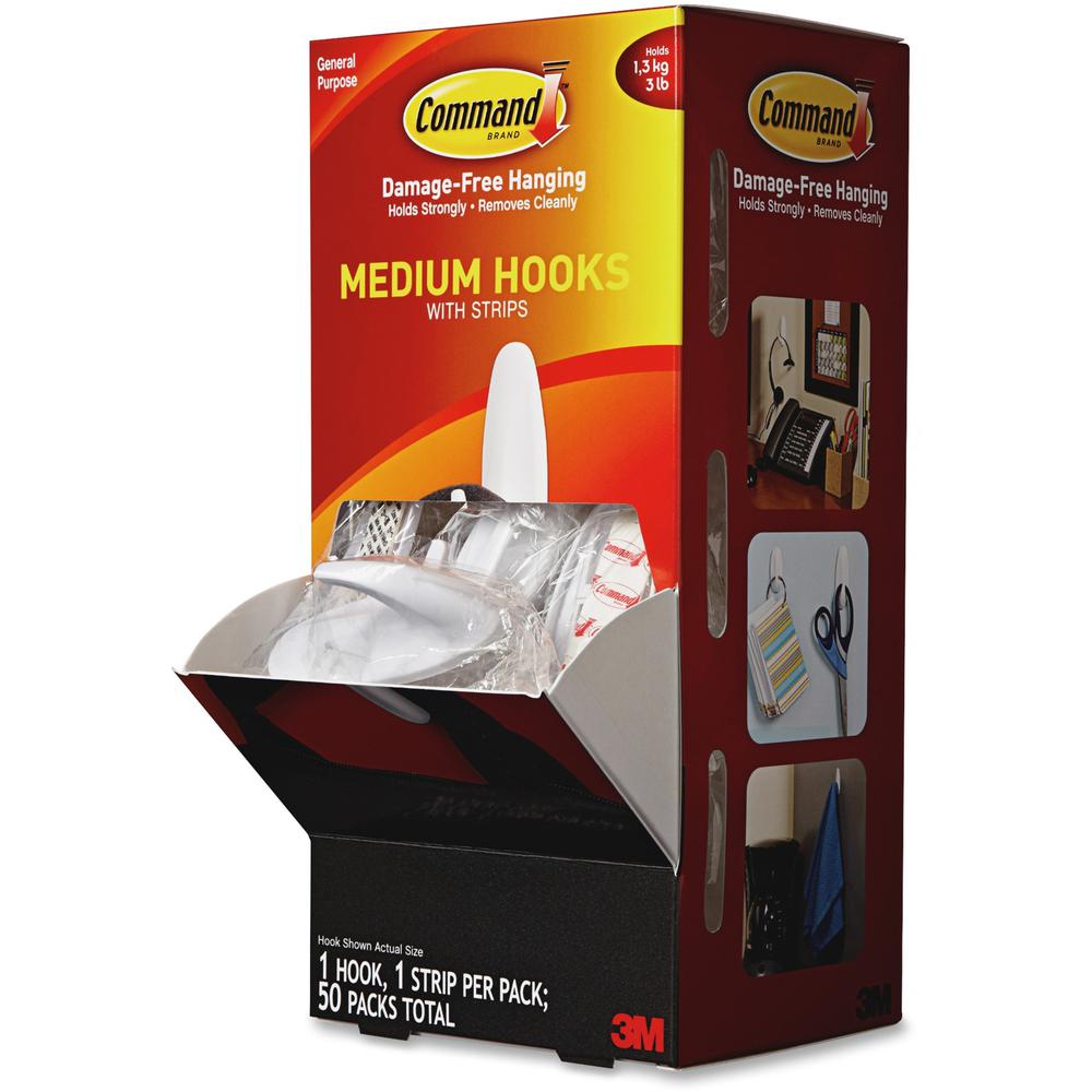 Command Hook Trial Pack - Medium - 3 lb (1.36 kg) Capacity - 3.1" Height x 1.1" Width x 3.1" Length - for Paint, Wood, Tile - Plastic - White - 1 Carton. Picture 1